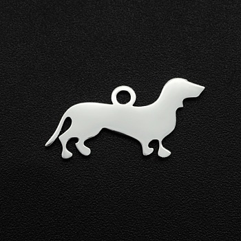 201 Stainless Steel Pendants,  Laser Cut, Dachshund, Stainless Steel Color, 10x19x1mm, Hole: 1.6mm