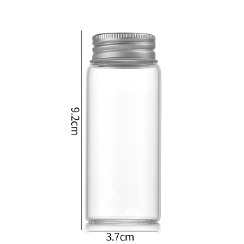 Clear Glass Bottles Bead Containers, Screw Top Bead Storage Tubes with Aluminum Cap, Column, Silver, 3.7x9cm, Capacity: 70ml(2.37fl. oz)