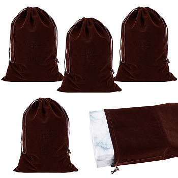 Velvet Cloth Drawstring Pouches, Jewelry Bags, Rectangle, Coconut Brown, 34.8x24.6cm