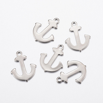 Tarnish Resistant 304 Stainless Steel Pendants, Anchor, Stainless Steel Color, 16x13x1mm, Hole: 1.5mm