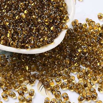 Glass Seed Beads, Transparent Colours, Silver Lined, Peanut, Goldenrod, 5~6x2.5~3x3~3.5mm, Hole: 1~1.2mm, about 5000pcs/pound