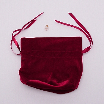 Velvet Jewelry Bags with Drawstring & Plastic Imitation Pearl, Velvet Cloth Gift Pouches, Dark Red, 13.2x14x0.4cm