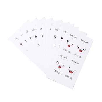 Thank You Stickers, Rectangle Stickers, Adhesive Label Stickers, with Cute Face Pattern, White, 14.5x7.5x0.01cm, 25 sheets/bag.