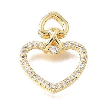 Valentine's Day Brass Micro Pave Clear Cubic Zirconia Pendants, Heart Charms, Rack Plating, Long-Lasting Plated, Cadmium Free & Lead Free, Golden, 19.5x15x4.5mm, Hole: 5x2mm