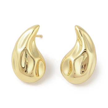 Teardrop Brass Stud Earrings for Women, Lead Free & Cadmium Free, Real 18K Gold Plated, 19.5x11.5mm