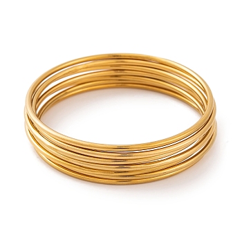 7 cs PVD Vacuum Plating 304 Stainless Steel Bangles Set for Women, Golden, 1/8 inch(3mm), Inner Diameter: 2-3/8 inch(6cm)