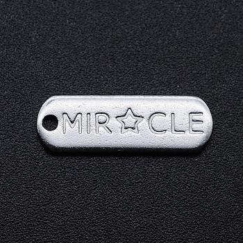 201 Stainless Steel Pendants, Oval with Word MIR CLE, Stainless Steel Color, 17.5x6x1mm, Hole: 1.2mm