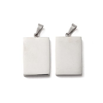 304 Stainless Steel Pendants, Rectangle Charm, Stainless Steel Color, 24.5x14.5x3mm, Hole: 5.5x3mm