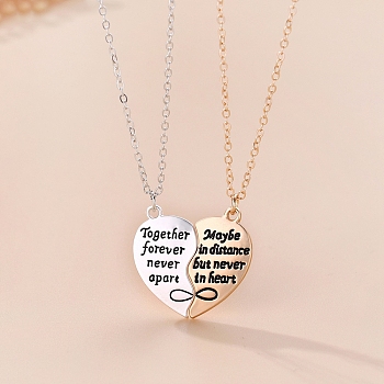 2Pcs 2 Style Alloy Magnet Heart Matching Pendant Necklaces Set, Word Couple Necklaces for Valentine's Day, Platinum & Golden, 11.81~15.75 inch(30~40cm), 1Pc/style