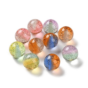 Gradient Color Transparent Resin Beads with Gold Foil, Round, Mixed Color, 12mm, Hole: 2mm