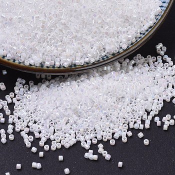 MIYUKI Delica Beads Small, Cylinder, Japanese Seed Beads, 15/0, (DBS0202) White Pearl AB, 1.1x1.3mm, Hole: 0.7mm, about 35000pcs/bag, 100g/bag
