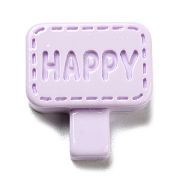 Opaque Resin Cabochons, Street Signs with Word Happy, Lilac, 20x19x5mm
