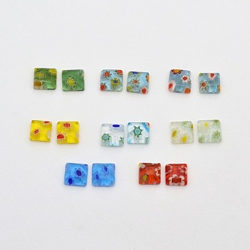 Square Handmade Millefiori Glass Cabochons, Mixed Color, 6x6x2mm