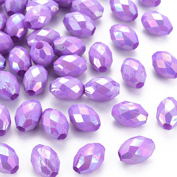 Opaque Acrylic Beads, Dyed, AB Color, Faceted, Oval, Blue Violet, 12x8mm, Hole: 2.5mm, about 1120pcs/500g