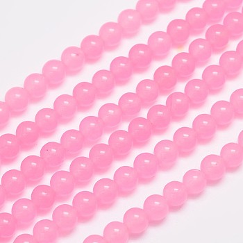 Natural & Dyed Malaysia Jade Bead Strands, Round, Hot Pink, 6mm, Hole: 0.8mm, about 64pcs/strand, 15 inch