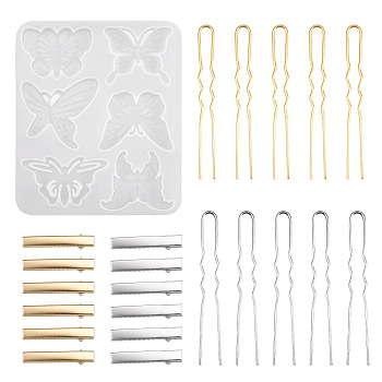 DIY Cabochon Silicone Molds, with Iron Alligator Hair Clip Findings, Metal Hair Fork Findings, Jewelry Makings, Platinum & Golden, 45~110x8~10x8~9mm