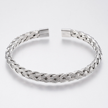 304 Stainless Steel Cuff Bangles Torque Bangles, Stainless Steel Color, 55x60mm(2-1/8 inchx2-3/8 inch)