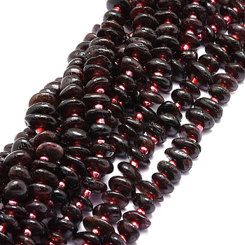 Natural Garnet Beads Strands, Nuggets, 8~11x9~14x1.5~5mm, Hole: 0.8mm, about 74pcs/strand, 15.55''(39.5cm)