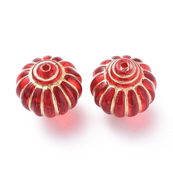 Plating Acrylic Beads, Metal Enlaced, Lantern, Red, 27x26.5mm, Hole: 3mm, about 53pcs/500g