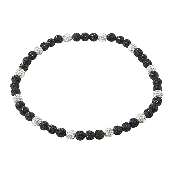 1Pc Polymer Clay Rhinestone Round Beaded Stretch Necklaces, Jet, 17.72 inch(45cm)