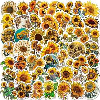 Paper Sticker, for DIY Scrapbooking, Craft, Sunflower, Mixed Color, 47.5~55x44.5~59.5x0.1mm, 50pcs/bag