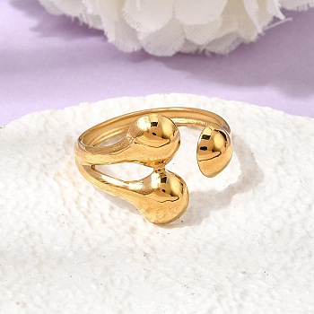 304 Stainless Steel Cuff Open Rings for Women, Ion Plating(IP), Real 18K Gold Plated, 16.5mm, US Size 9 3/4(19.5mm)