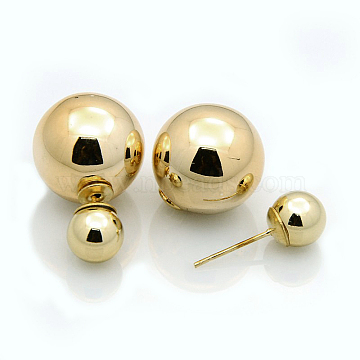 UV Plating Double Round Resin Beads Ear Studs, with Steel Pins, Bisque, 16mm, Pin: 0.6mm(EJEW-P017-07)