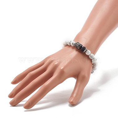 Bracelet extensible de puissance d'énergie de perles rondes d'howlite naturelle et de pierre de lave pour hommes femmes(BJEW-JB07037-02)-3