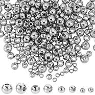 SUNNYCLUE 320Pcs 4 Styles 304 Stainless Steel Spacer Beads, Round, Stainless Steel Color, 3~6x2~5mm, Hole: 1.5~2.5mm, 80pcs/style(STAS-SC0006-88)