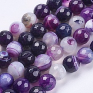 Natural Striped Agate/Banded Agate Beads Strands, Round, Faceted, Dyed, Indigo, 8mm, Hole: 1mm, about 47~48pcs/strand, 14.8~15.1 inch(37.7~38.5cm)(G-P364-02-8mm)