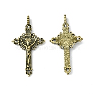 Alloy Pendants, Cadmium Free, Nickel Free and Lead Free, Crucifix Cross Pendant, Antique Bronze Color, 50x28x3mm, Hole: 3mm(PALLOY-A13009-AB-NR)