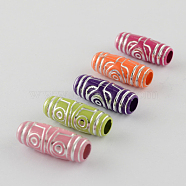 Plating Acrylic Beads, Metal Enlaced, Barrel, Mixed Color, 27x11mm, Hole: 6mm, about 330pcs/500g(SACR-S006-M)