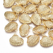 Brass Charms, Shell, Real 18K Gold Plated, 13.5x14.5x5mm, Hole: 1.4mm(KK-S348-292)