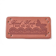 PU Leather Labels, Handmade Embossed Tag, with Holes, for DIY Jeans, Bags, Shoes, Hat Accessories, Rectangle with Word Hand Made I Hole You Like It, Butterfly, 40x20x1mm, Hole: 1.2mm(DIY-WH0163-13A-03)