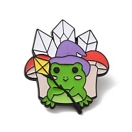 Frog Enamel Pin, Black Alloy Brooch for Backpack Clothes, Mushroom, 30x26x1mm(JEWB-P025-A03)
