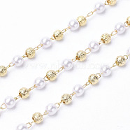Handmade Acrylic Beaded Chains, with Spool, with Brass Findings, Long-Lasting Plated, Soldered, Golden, 3mm, about 32.8 Feet(10m)/roll(KK-I651-02G)