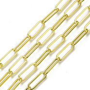 Unwelded Iron Paperclip Chains, Drawn Elongated Cable Chains, with Spool, Flat Oval, Golden, 22x7x1.4mm, about 32.8 Feet(10m)/roll(CH-S125-12A-03)