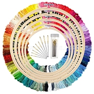 DIY Cross Stitch Counted Kits, including Threads, Bamboo Embroidery Hoop, Blunt Needle, Mixed Color, 106pcs/set(PW-WG60328-04)