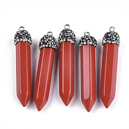 Opaque Acrylic Pointed Pendants, with Polymer Clay Rhinestone and Iron Findings, Bullet, Platinum, Orange Red, 53~55x11~12mm, Hole: 2mm(RB-T009-18A-07)
