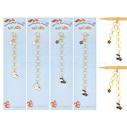 Cow with Sakura Alloy Enamel Pendant Knitting Row Counter Chains, Brass Linking Ring Locking Stitch Marker, Mixed Color, 12~16.4cm, 4 style, 1pc/style, 4pcs/set(HJEW-AB00390)