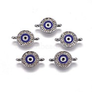 Enamel Links connectors, with Rhinestone and Alloy Findings, Flat Round with Eye, Silver Color Plated, 19.5x12x2.5mm, Hole: 1.4mm(PALLOY-F238-01S-AAA)