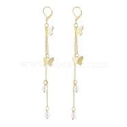 Leverback Dangle Earring, with Plastic Imitation Pearl Beads, Brass Filigree Charms, Twisted Chains and Brass Leverback Hoop Earrings, Butterfly, Golden, 126mm, Pin: 0.7x0.6mm(X-EJEW-JE04072)