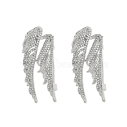 2PCS Crystal Rhinestone Wing Lapel Pin, Alloy Exquisite Brooch for Women, Platinum, 22x50x8.3mm, Pin: 0.7mm(JEWB-CA0001-30P)