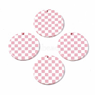 Opaque Cellulose Acetate(Resin) Pendants, Flat Round with Grid Pattern, Pink, 27.5x27.5x2.5mm, Hole: 1.4mm(KY-Q057-002B-A04)