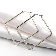 304 Stainless Steel Angular Hoop Earrings, Hypoallergenic Earrings, Rhombus, Stainless Steel Color, 57x59x2mm, Pin: 1x0.5mm(X-EJEW-P066-02C)