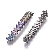Brass Micro Pave Cubic Zirconia Links connectors, Rectangle, Colorful, Gunmetal, 44x7x3.5mm, Hole: 0.8mm(ZIRC-K081-50B)