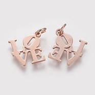 304 Stainless Steel Pendants, Word Love, Rose Gold, 16x16x1mm, Hole: 3mm(STAS-Q201-T460R)