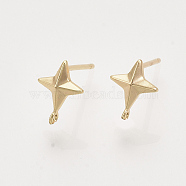 Brass Stud Earring Findings, Nickel Free, with Loop, Real 18K Gold Plated, Star, Star: 9.5x7mm, Hole: 0.9mm, Pin: 0.8mm(X-KK-T048-015G-NF)