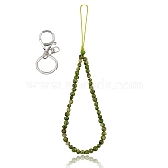 Natural White Jade and Iron Alloy Lobster Claw Clasp Keychain, with Braided Nylon Thread, 27~27.5cm(HJEW-SW00007-07)