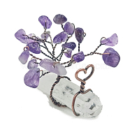 Natural Amethyst Chips Tree of Life Decorations, with Nuggets Gemstone Base and Copper Wire Feng Shui Energy Stone Gift for Women Men Meditation, 50x18x45mm(PW-WG91658-01)